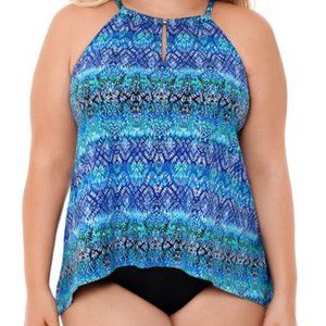 Miraclesuit Blue Geometric Keyhole Tankini Top 20W